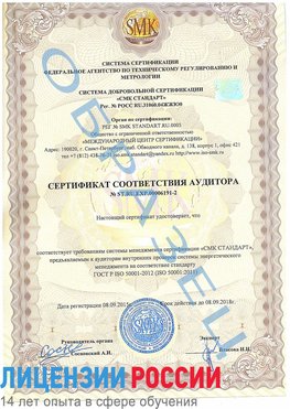 Образец сертификата соответствия аудитора №ST.RU.EXP.00006191-2 Руза Сертификат ISO 50001